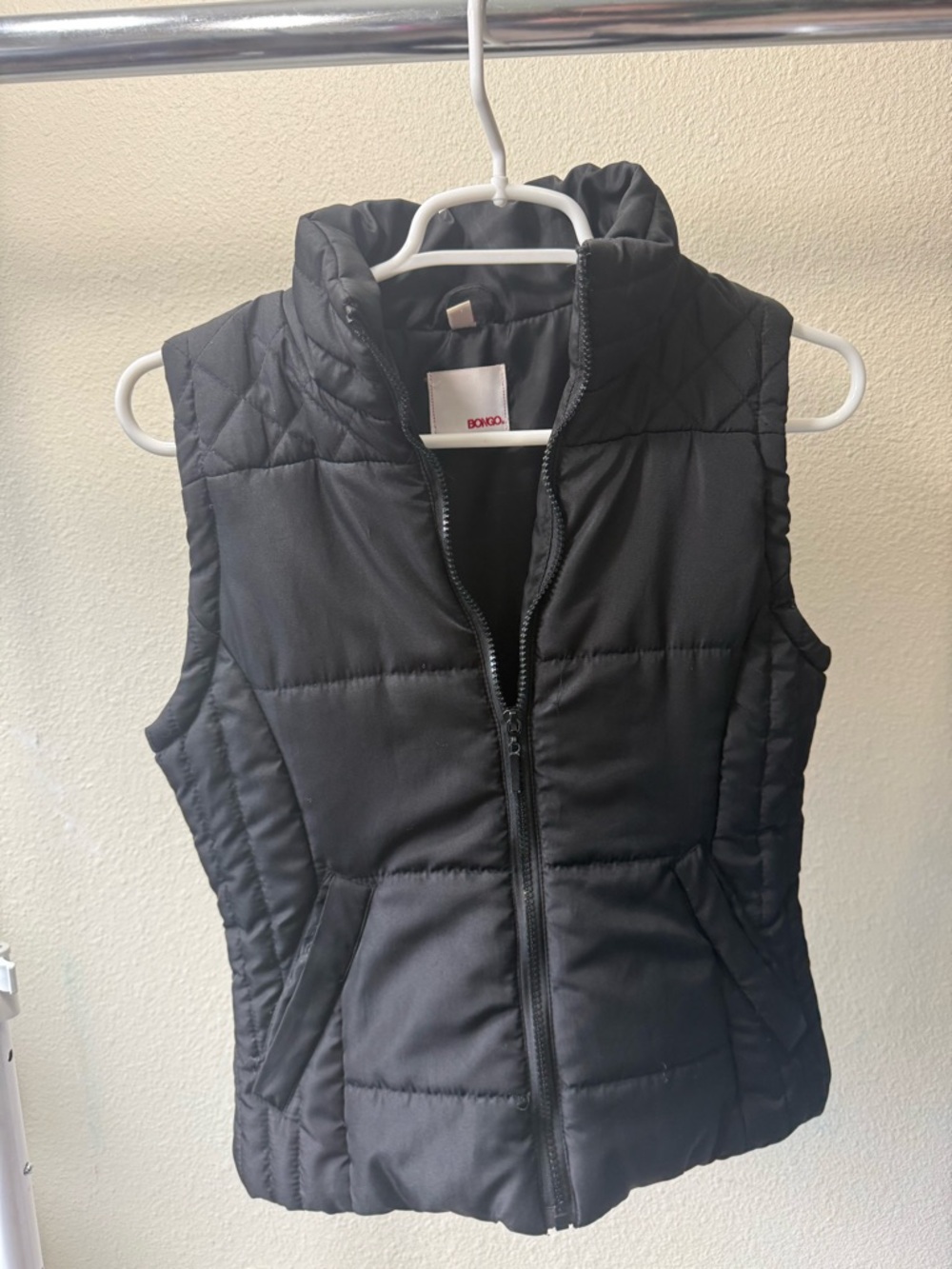 BONGO Black Quilted Puffer Vest with High Collar